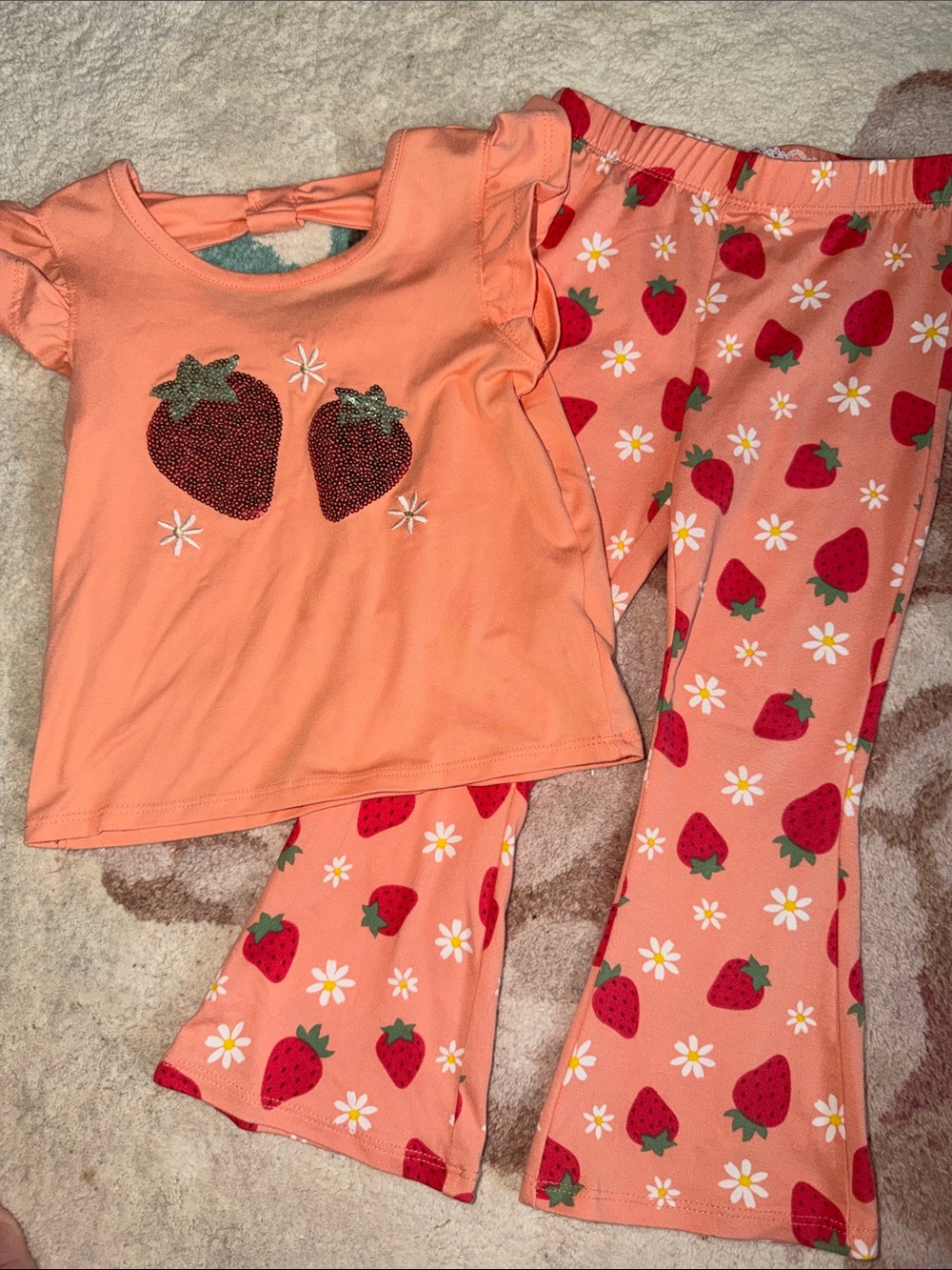 btween Peach & Red Strawberry Two-Piece Matching Set